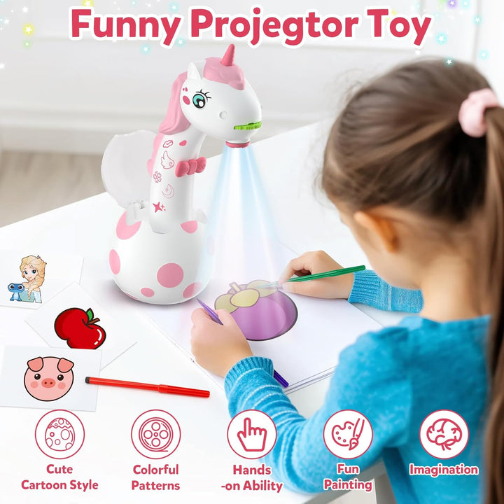 Geschenke für Mädchen Kinder Zeichenprojektor mit 96 Motiven, KETIEE Einhorn Kunst Projektor für Zei
