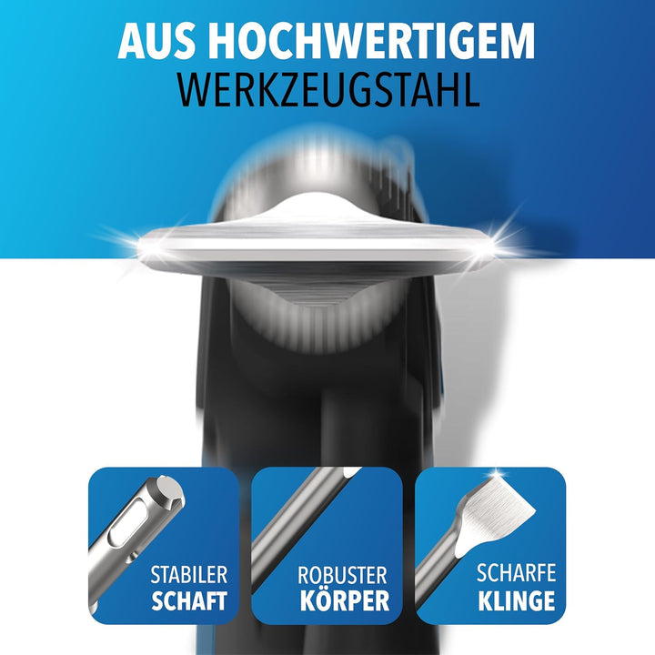 STONE REEF SDS Plus Meissel Set [4-teilig inkl. Fliesenmeissel], Sds Meissel, Meisel, Flachmeissel,