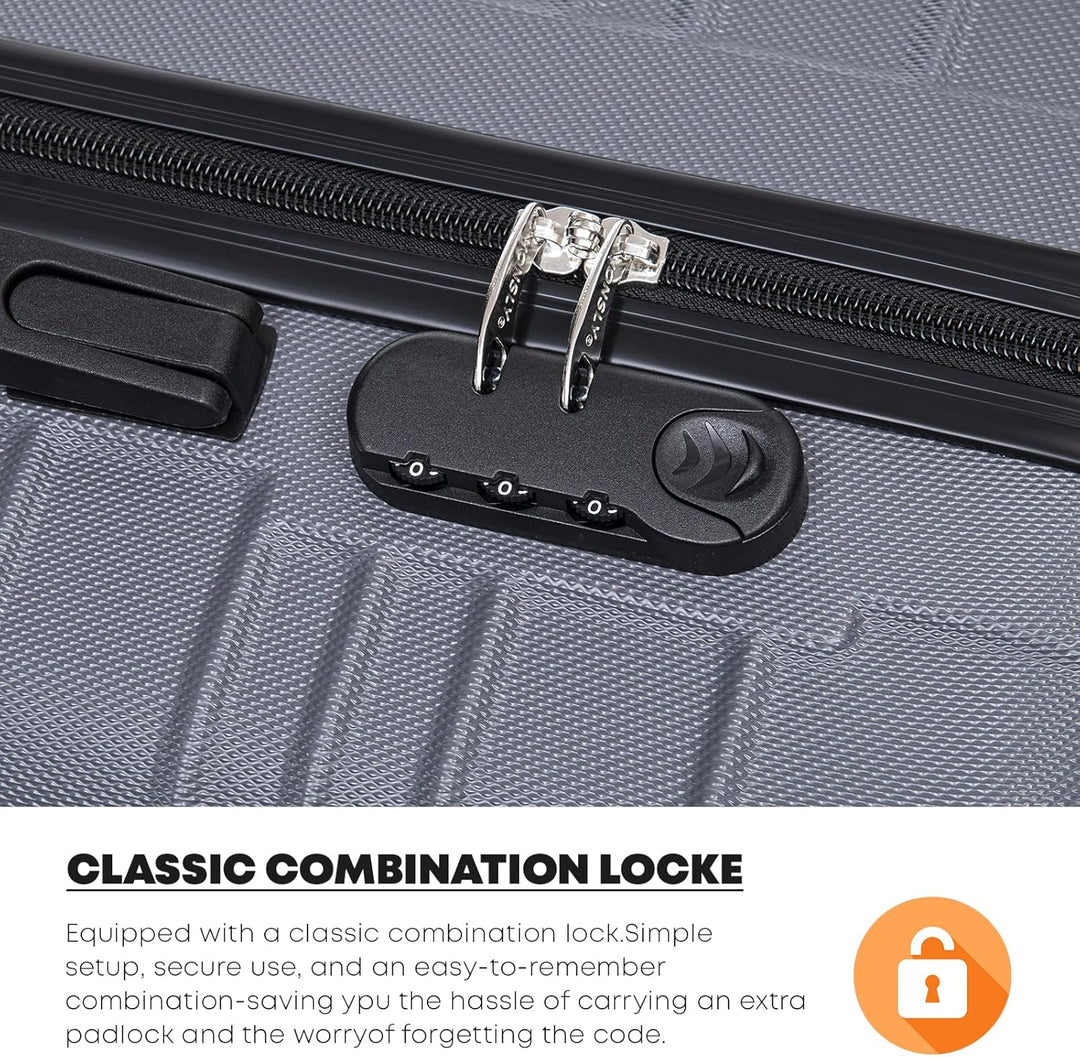 Koffer Suitcase XL Grau, Trolley Reisekoffer, Rollkoffer Handgepäck mit 4 Rollen 360°, Hartschalenre