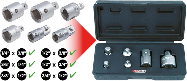 KS Tools 911.0106 1/4 Zoll + 3/8 Zoll + 1/2 Zoll Vergrösserungs- und Reduzieradapter-Satz | matt sat
