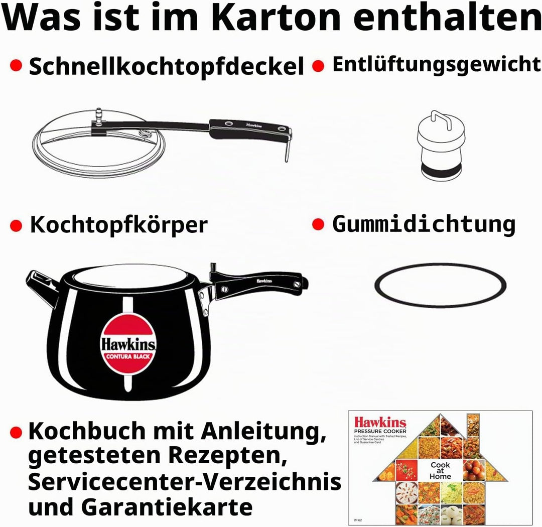 HAWKINS CB40 Harteloxiert Schnellkochtopf, Aluminium, 4 liters, Contura Schwarz 4-Liter, 4-Liter