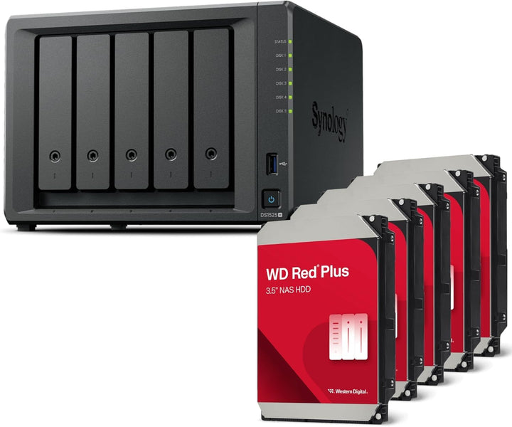 Synology Diskstation NAS DS1525+ 20TB Bundle Western Digital (5X 4TB WD Red Plus) 5 Bay Plus Serie m