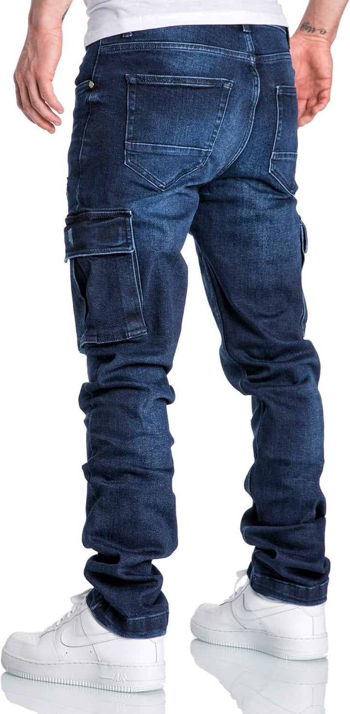 Amaci&Sons Herren Cargo Jeans Regular Slim Denim Hose Destroyed 7985 29W / 32L Dunkelblau, 29W / 32L