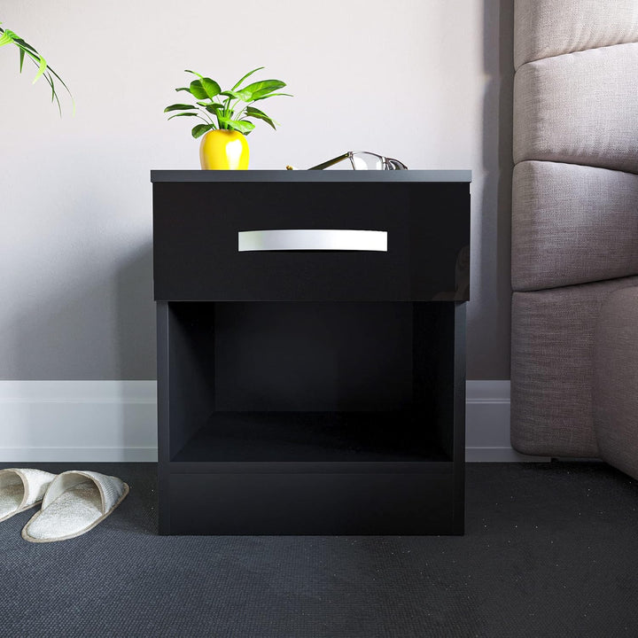 Vida Designs Hochglanz Nachttische, Nachttisch Beistelltisch (Schwarz, 1 Schublade) 1 Drawer Schwarz