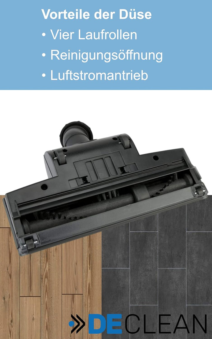 DeClean Universal Bodendüse Turbodüse mit rotierenden Bürste 30-37mm Rohranschluss kompatibel mit St