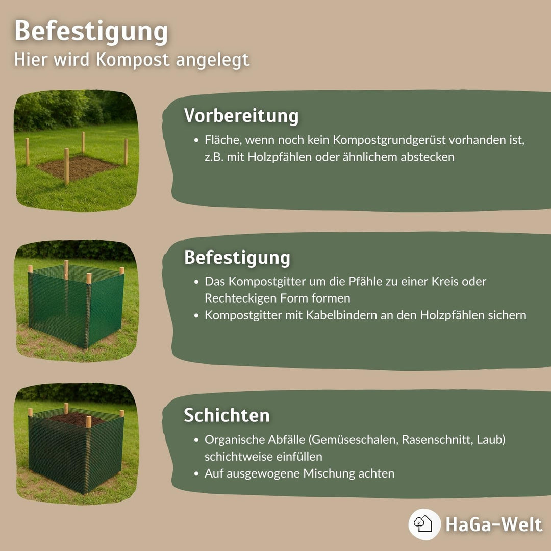 HaGa Kompostgitter 1,2m x 10m - Hochwertiger Kunststoff für Abfall & Recycling - Praktische Grösse f