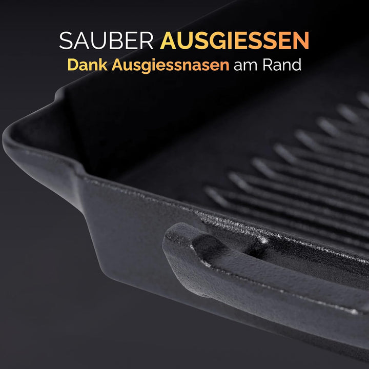 NYORD Gusseisenpfanne mit Grillrillen [TESTSIEGER] | Cast Iron BBQ Grillpfanne | Steakpfanne aus Gus