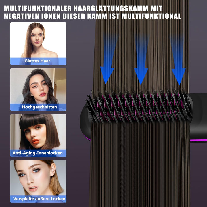 Kabellose Haarglätterbürste, Glättbürste Stylingbürste mit Keramik Borsten für Frauen, Wiederaufladb