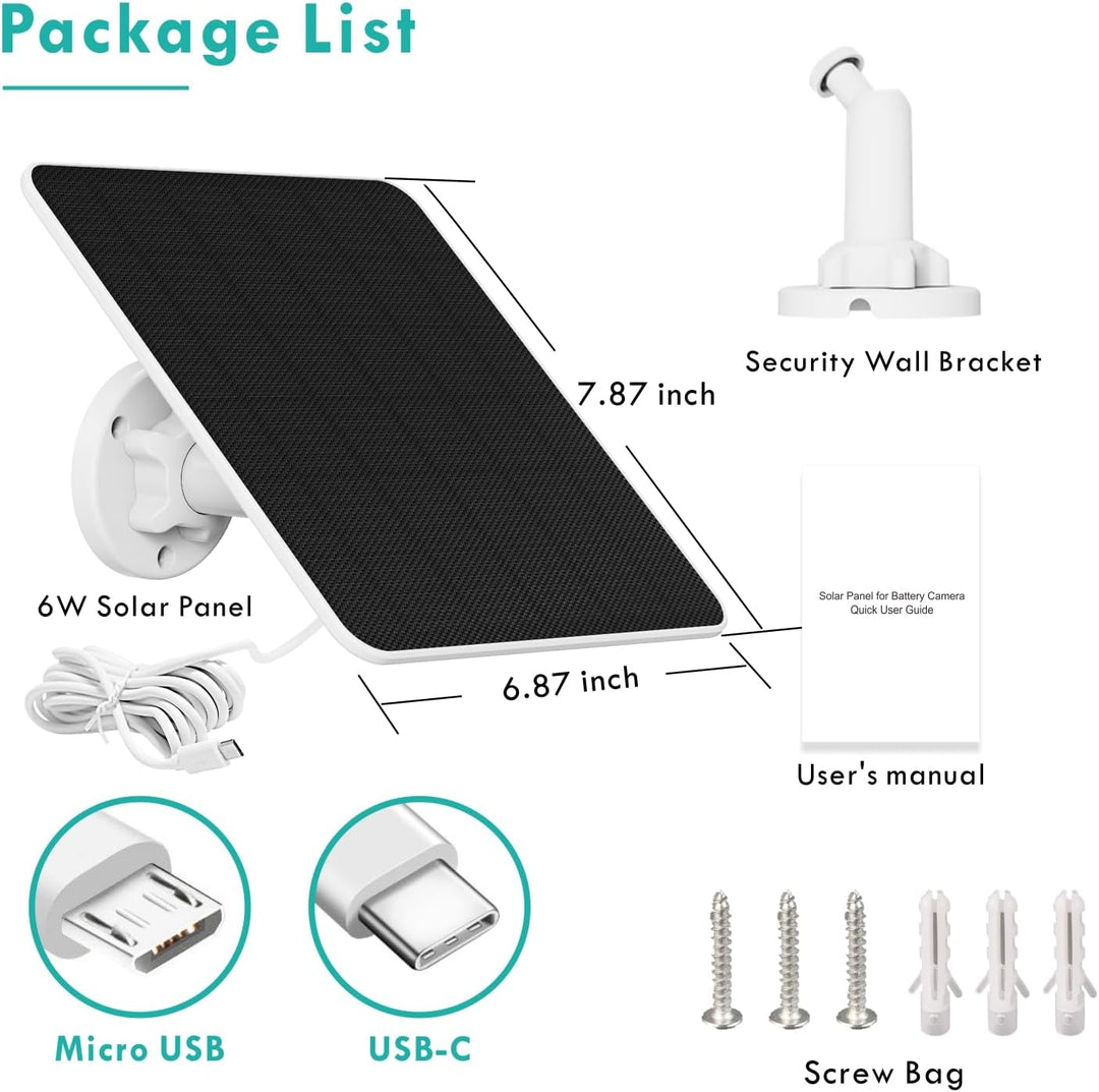 6W Solarpanel für Akku Überwachungskamera Aussen, 5V Solarpanel-Ladegerät für Wiederaufladbare Kamer