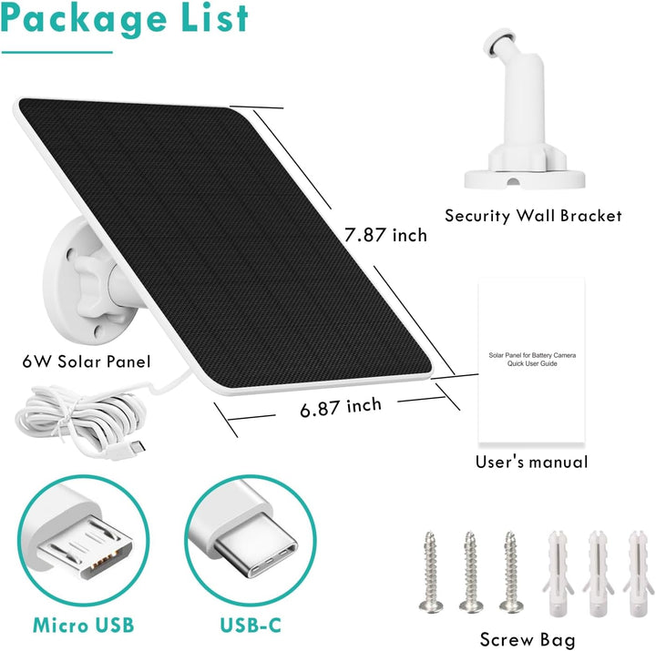 6W Solarpanel für Akku Überwachungskamera Aussen, 5V Solarpanel-Ladegerät für Wiederaufladbare Kamer