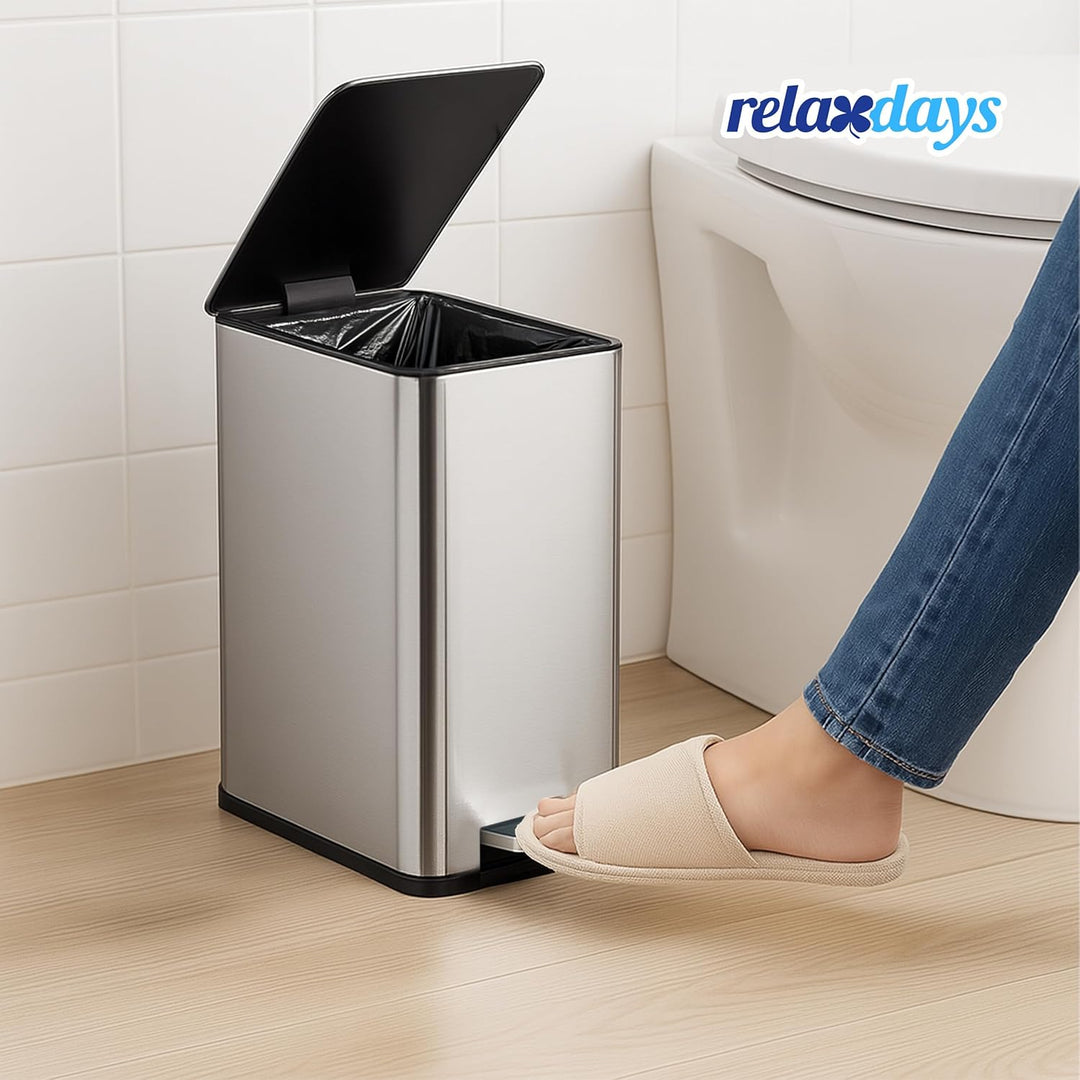 Relaxdays Kosmetikeimer, 10 Liter, Absenkautomatik, entnehmbarer Inneneimer, Bad Mülleimer mit Decke
