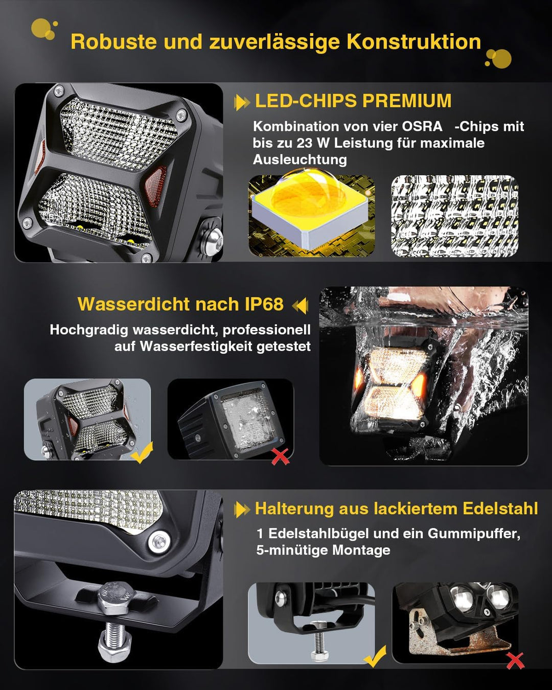 CO LIGHT 3 Zoll LED Zusatzscheinwerfer 48W Arbeitsscheinwerfer 12v 24V IP68 LED Scheinwerfer Für Mot