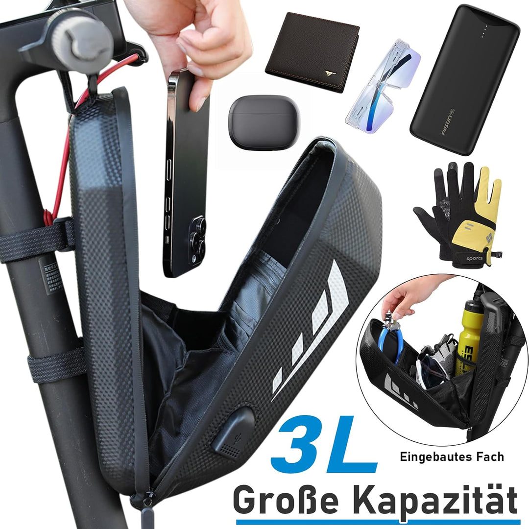 FINEW 3L Grosse Kapazität E Scooter Tasche, wasserdichte Taschen für E Scooter Mit USB, Lenkertasche