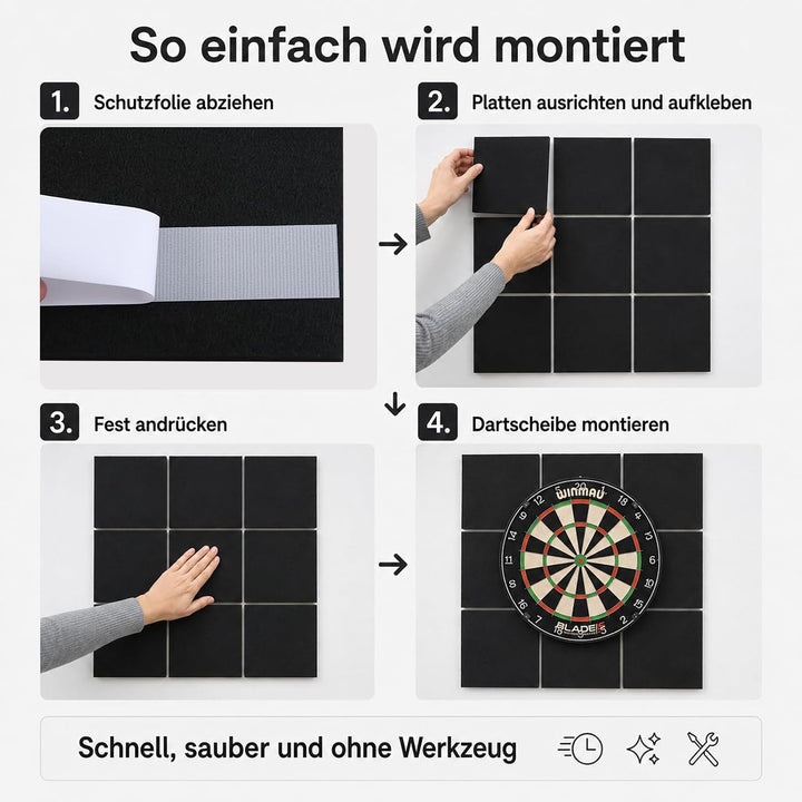 9 Stück Dart Wandschutz, 90 * 90 * 1.2cm Filz Dartboard Wandschutz, Wandumrandung für Dartscheibe, S