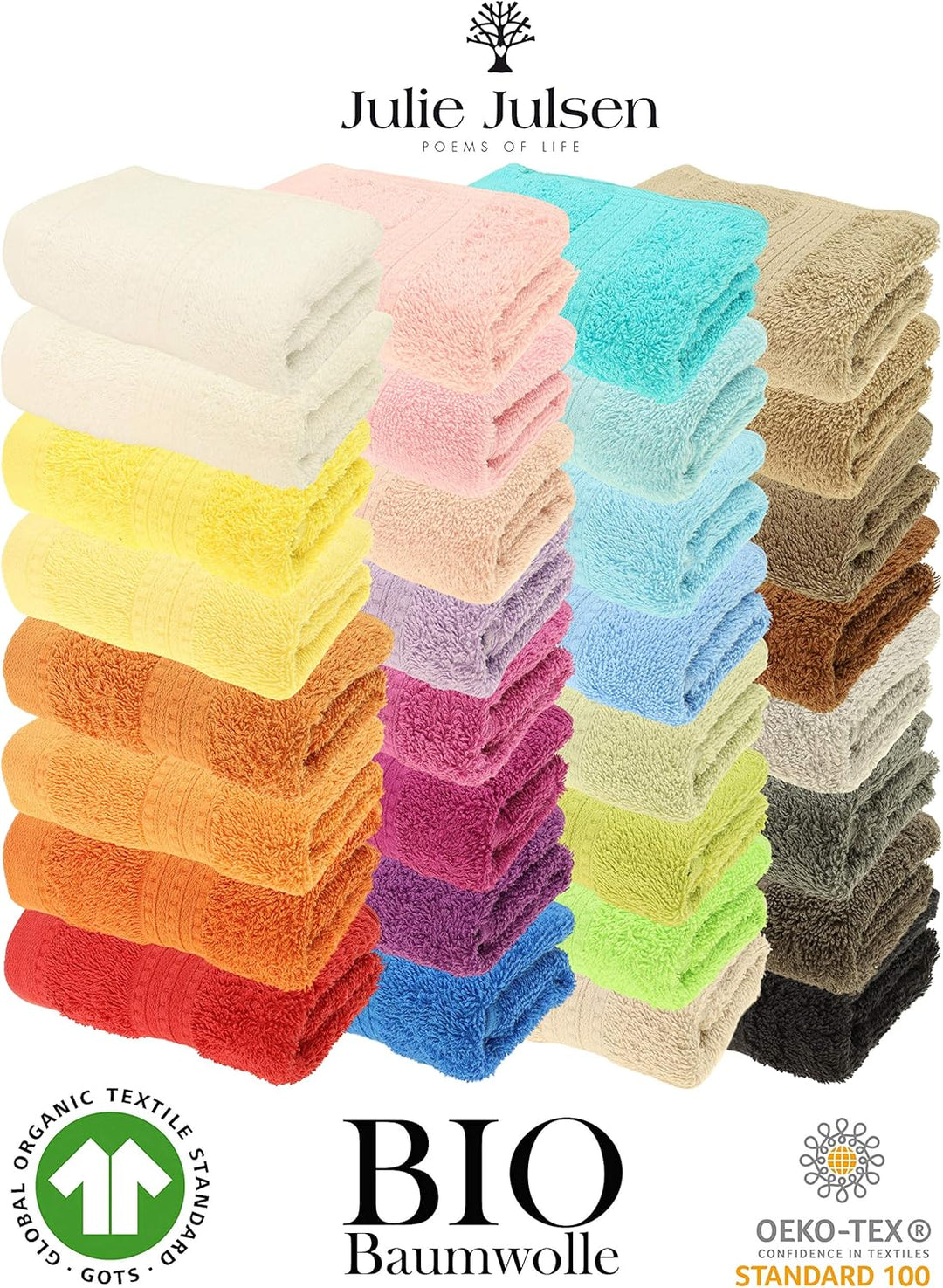 Julie Julsen Bio Duschtuch-Set 4 TLG. 2 Dusch- 2 Handtücher Limette 100% Baumwolle Frotte 550g/m² Li