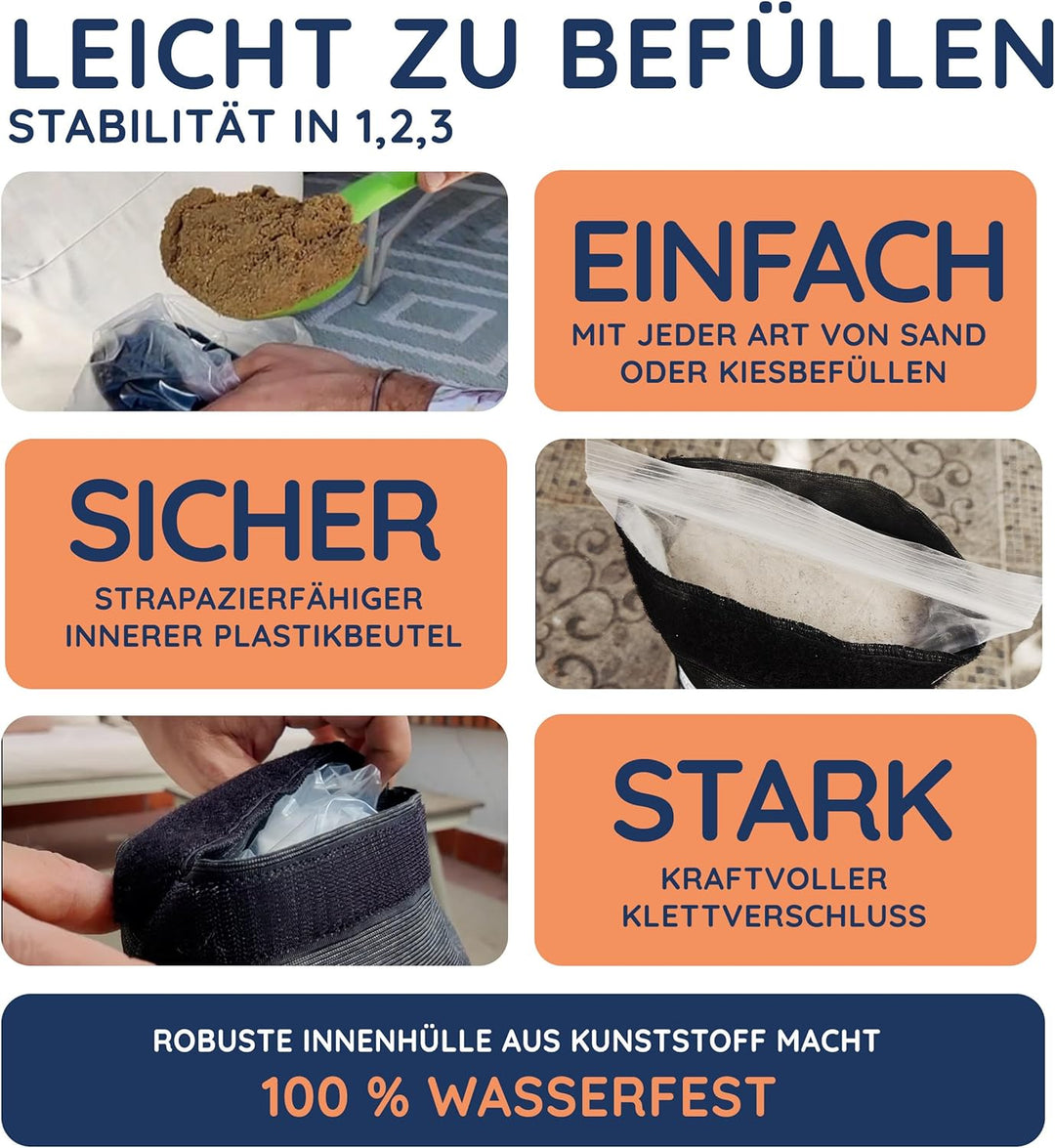 BASER - Gerade auffüllbare Sandsäcke, 4 x 25 KG, auffüllbare Gewichte für Ampelschirme, Sonnenschirm