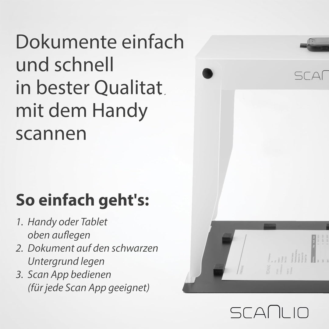 SCANLIO Pro | Faltbare Scanbox | Dokumente einfach und schnell mit dem Handy scannen | Handy Scanner