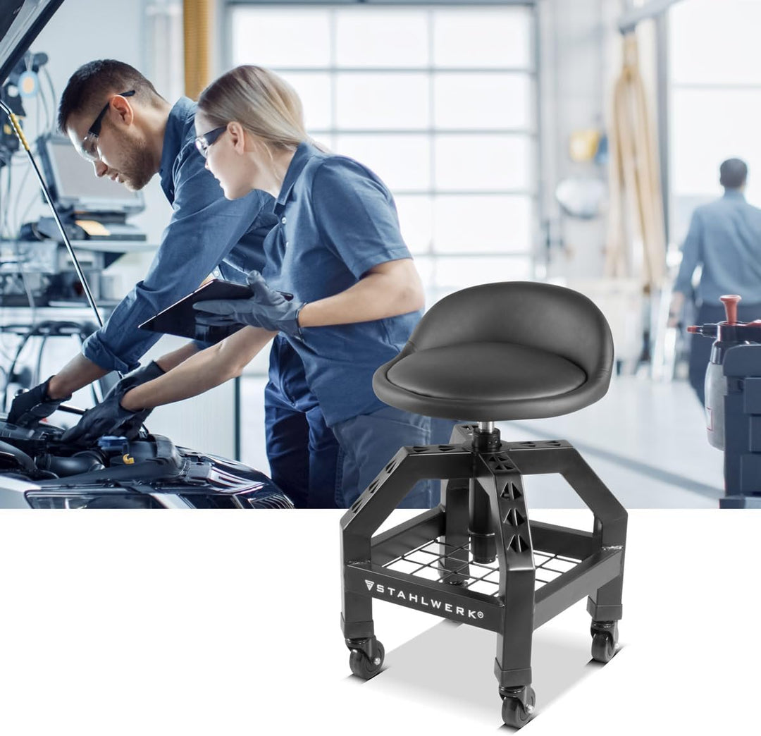 STAHLWERK Werkstatthocker VWH-300 ST 136 kg 59–76 cm Sitzhöhe | Höhenverstellbar, grosses Ablagefach