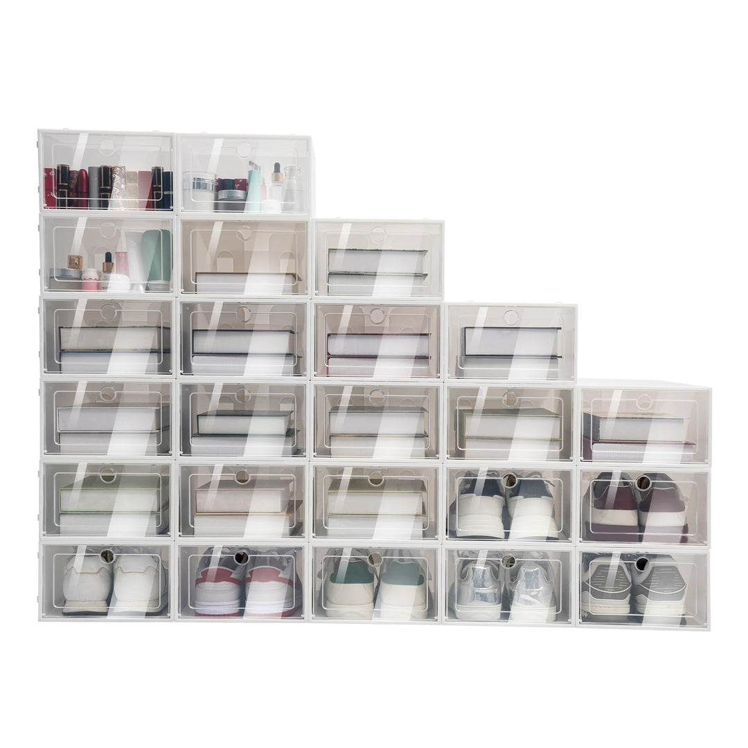 24 Stk Schuhboxen Transparent Schuhbox Stapelbar Schuh-Organizer mit Tür Schuhe Aufbewahrungsboxen P