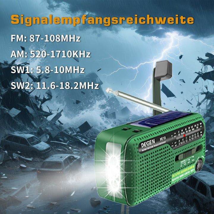 DEGEN DE13 Kurbelradio Tragbares Solar Radio FM AM SW Eingebaute Wiederaufladbare Batterie LED Dynam