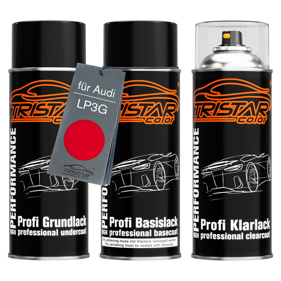 TRISTARcolor Autolack Spraydosen Set für Audi LP3G Flashrot/Vermelho Flash Grundlack Basislack Klarl