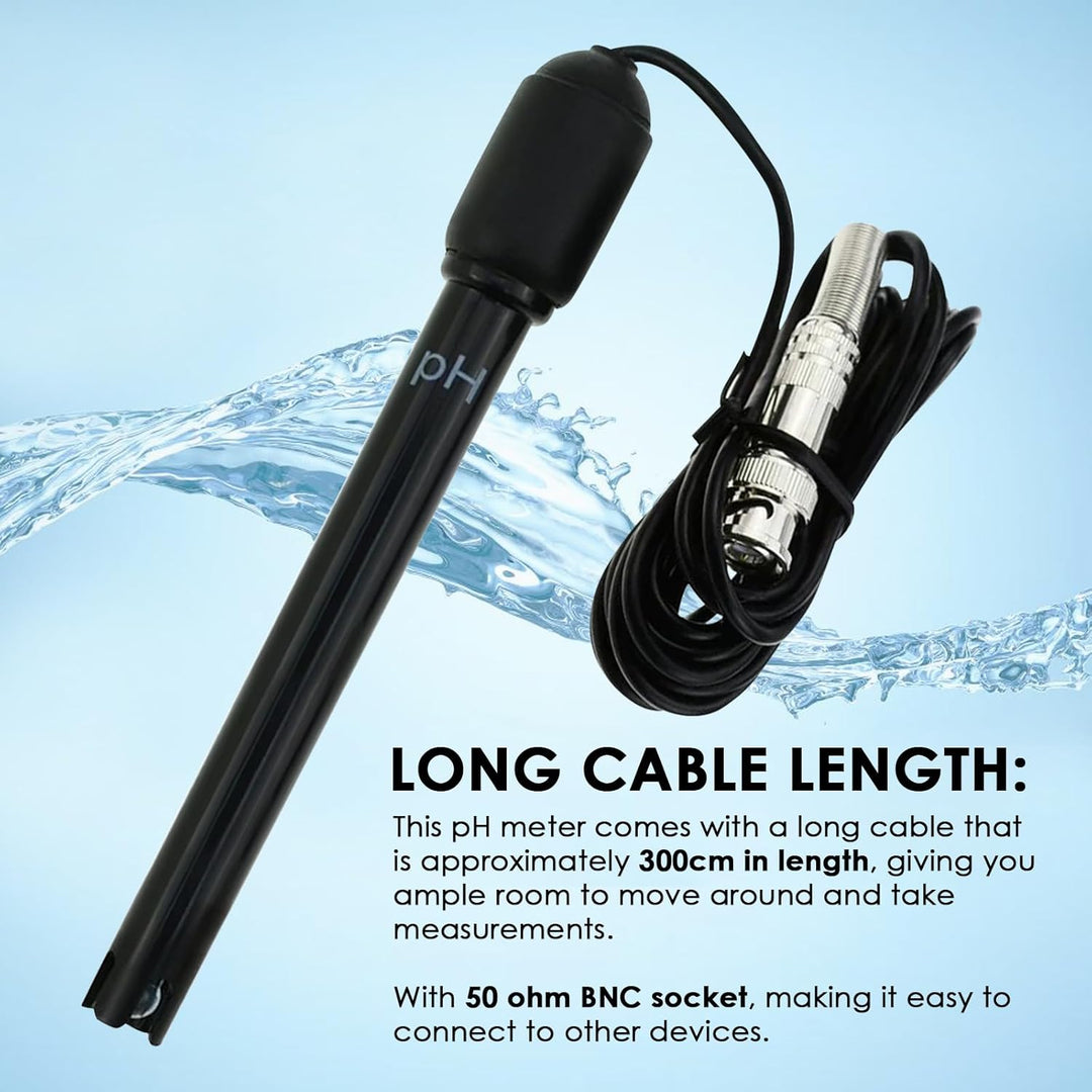 TEKCOPLUS Wasserqualität pH-Elektrode mit 300cm 3000mm 118 Zoll BNC Kabel und Lösungen für Wasser, H