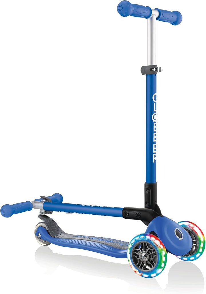 GLOBBER Primo Foldable Lights – Tretroller Kinder, 120/80 mm, ABEC 5, 3-rädrig, höhenverstellbar, LE