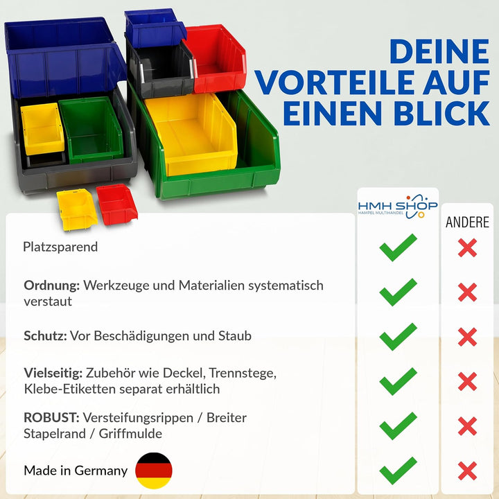 HMH Stapelboxen der Grösse M 230x150x130mm für dein Kleinteilelager Sichtlagerkästen in 5 Farben Zub