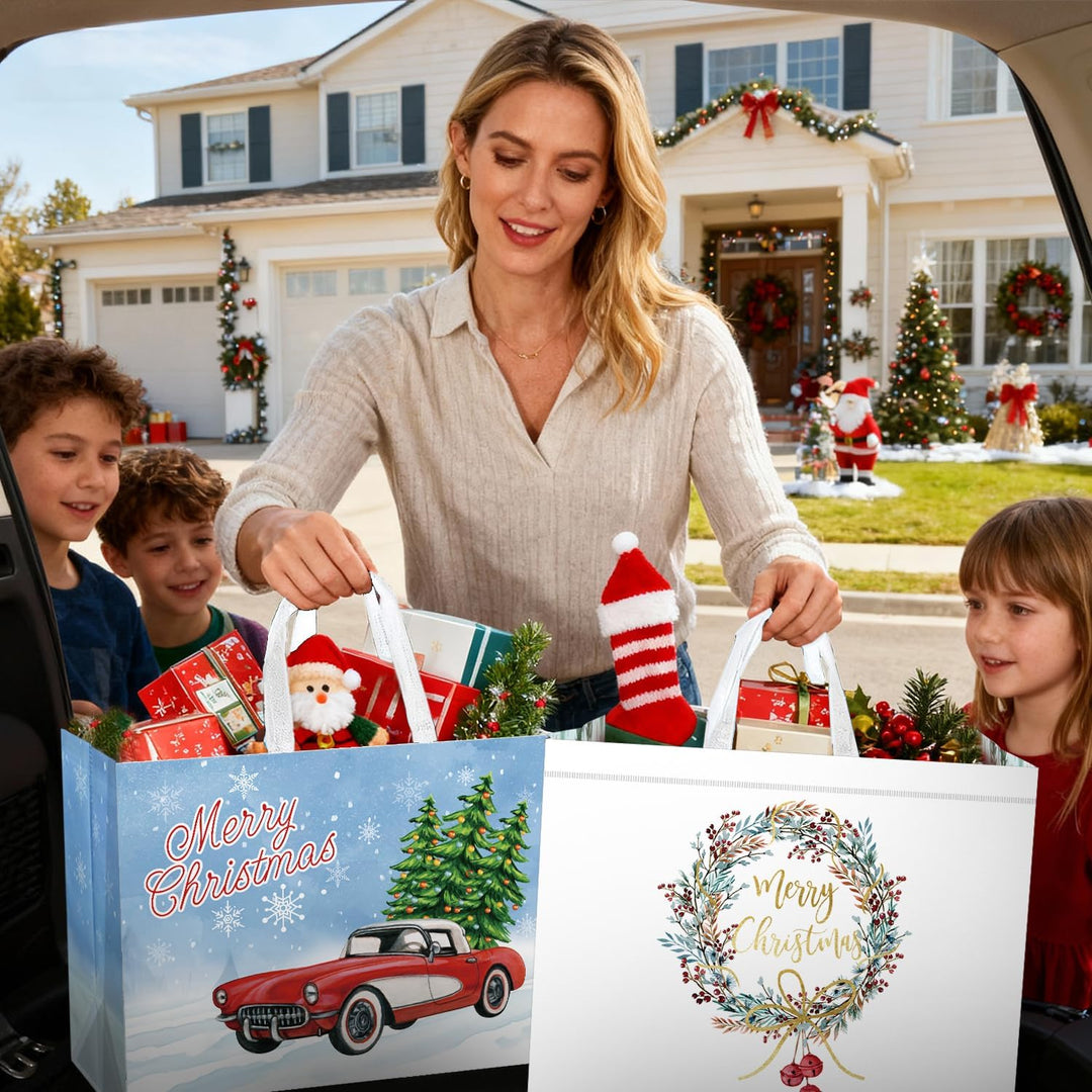 DECHISY 6 Stück Weihnachtstüten Gross, Geschenktüten Weihnachten mit Griffen, Non Woven Weihnachtsge