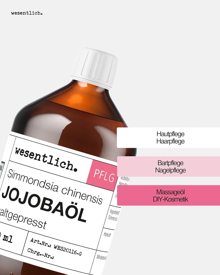 wesentlich. Jojobaöl kaltgepresst 500ml | nativ - 100% reines Jojobaöl | vegan | Haut - Haare - Bart