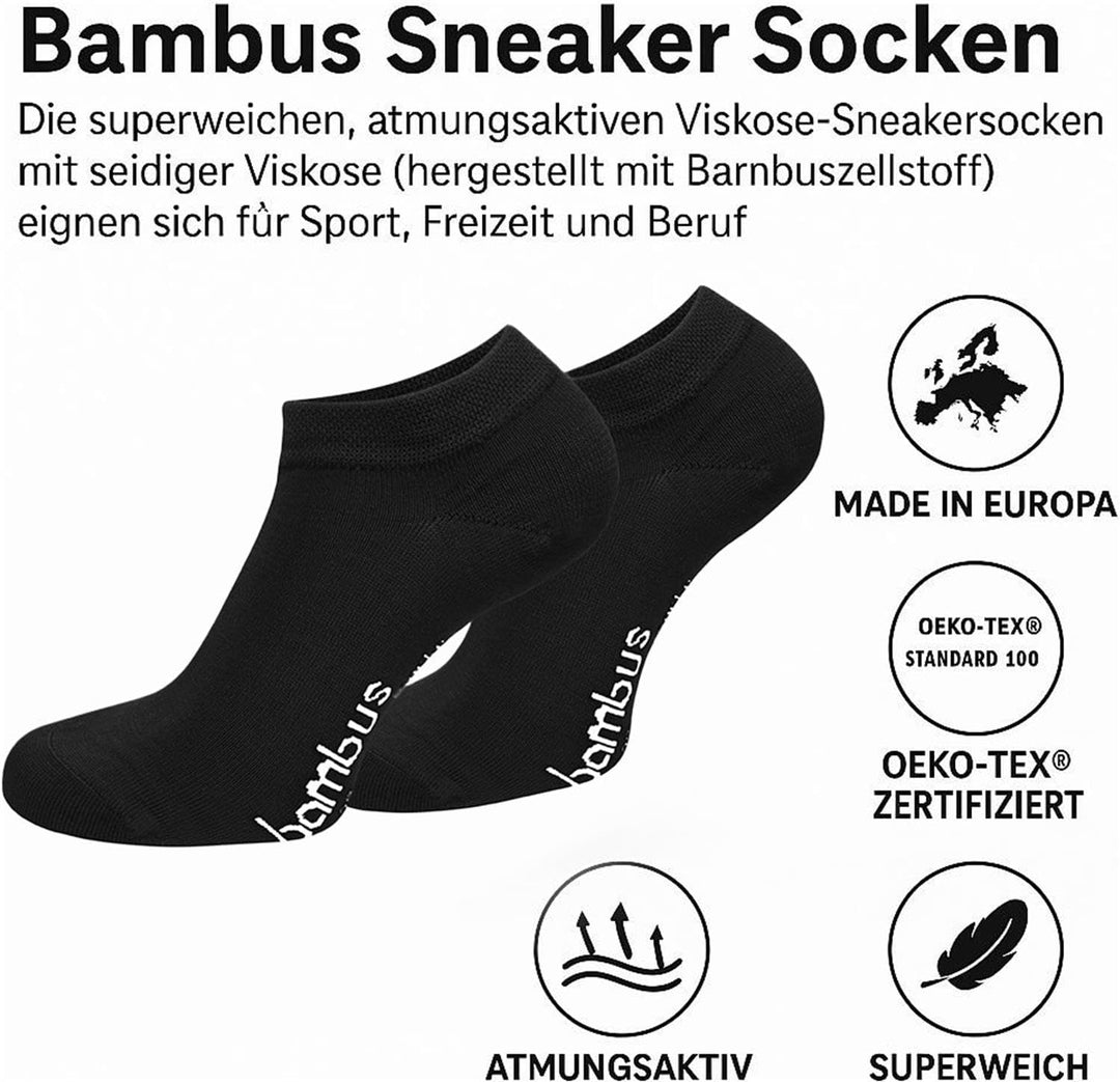 normani 15 Paar Bambus Sneaker Socken ATMUNGSAKTIV ohne Gummidruck 43-46 Schwarz, 43-46 Schwarz
