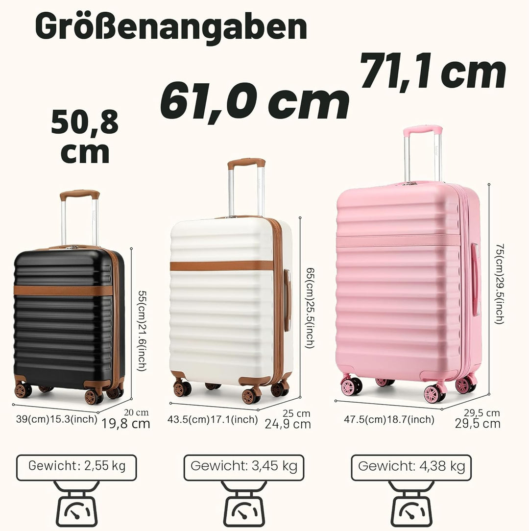 KONO Koffer Trolley Mittelgross Koffer Reisekoffer von ABS+PC Hartschalenkoffer mit 4 Rollen TSA Sch