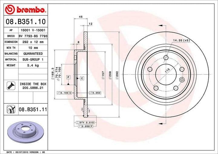 Brembo 08.B351.11 COATED DISC LINE Bremsscheibe - Paar
