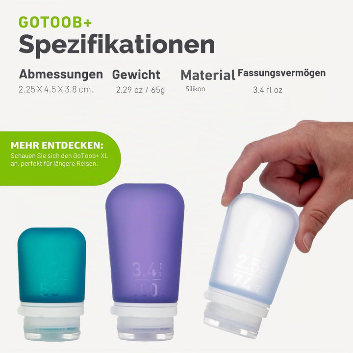 humangear 'GoToob' 3er Pack 100 ml transp./rot/orange, 071102" Einheitsgrösse, Transp./Rot/Orange