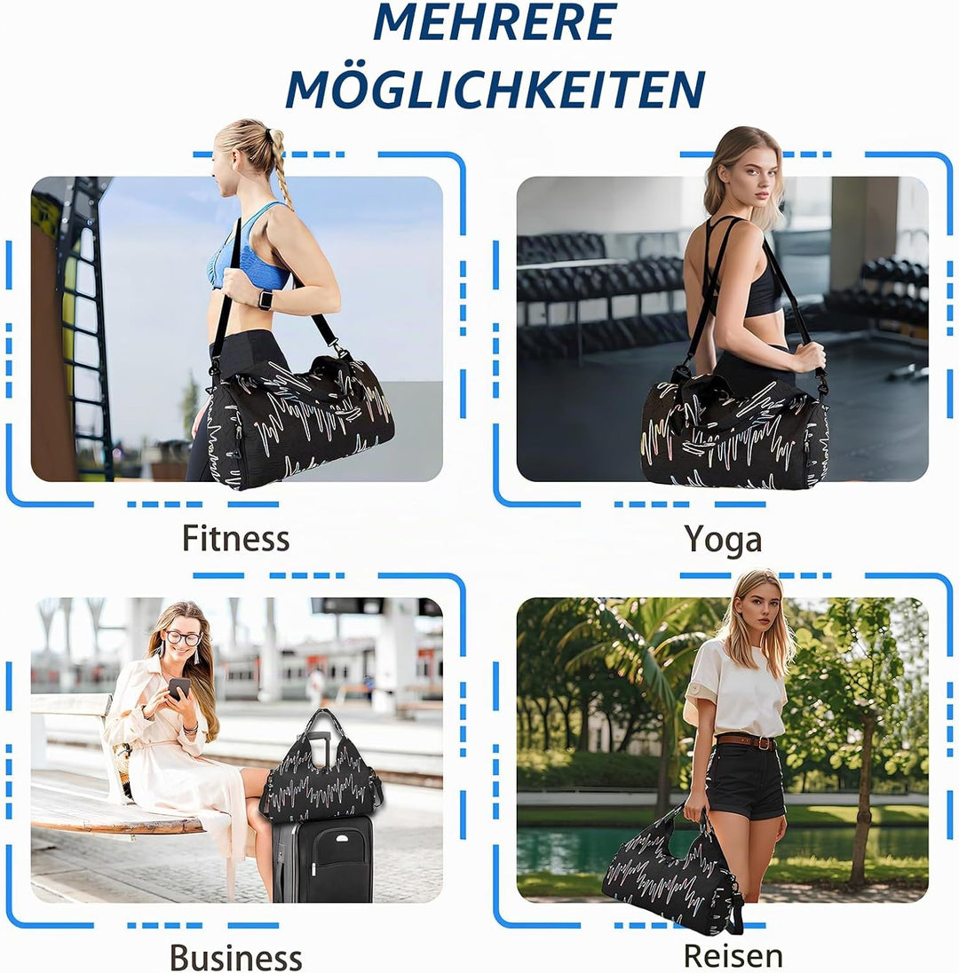 Sporttasche Damen Yogatasche Gross, Sporttasche Reisetasche mit Schuhfach &amp; Nassfach, Wasserdicht Tr