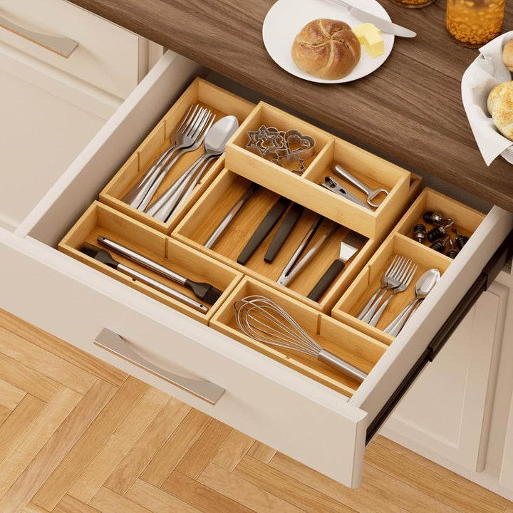 Lifewit 5er-Set Schubladen Organizer mit 6 Einsätzen, Verstellbare Aufbewahrungsbox mit 11 Fächern,