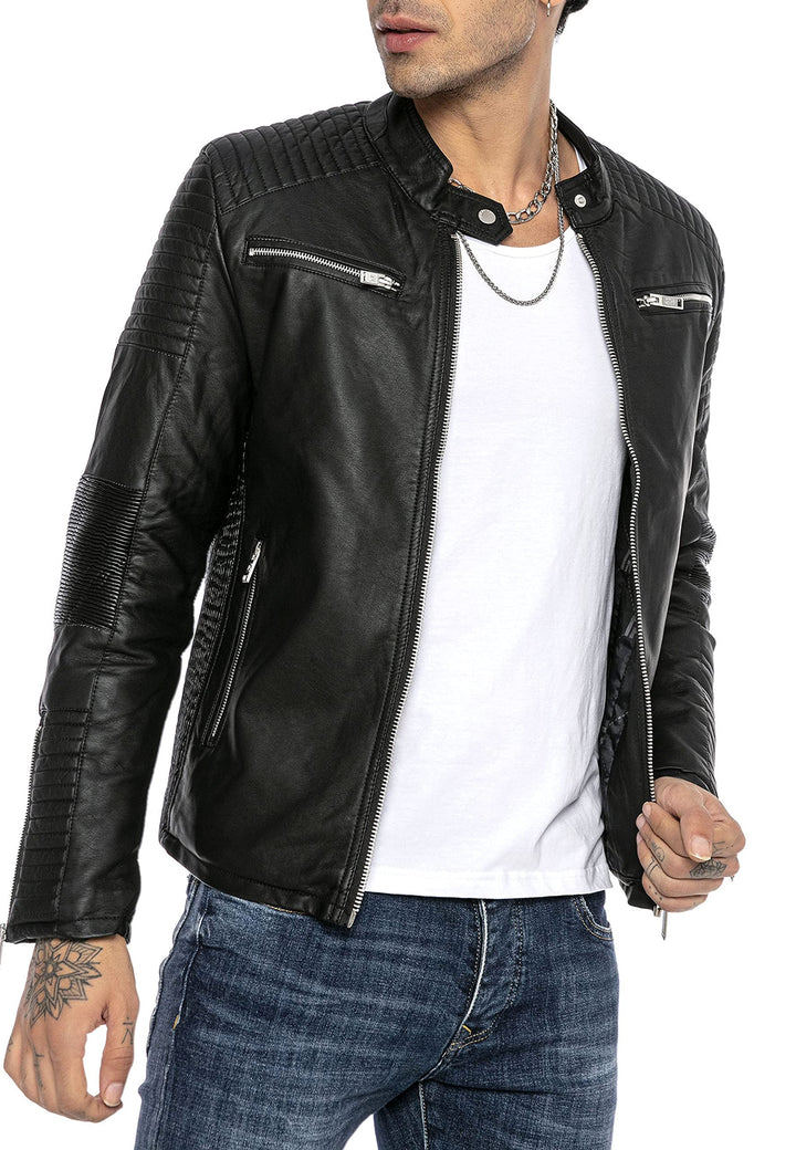 Herren Lederjacke Kunstleder Bikerjacke Übergangsjacke Brooklyn Slim Fit Schwarz XL Schwarz, XL Schw