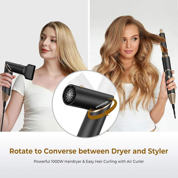 UKLISS Haarstyler 5 in 1, Warmluftbürste Set mit Rundbürstenföhn Airflow Lockenstab Automatisch Ther