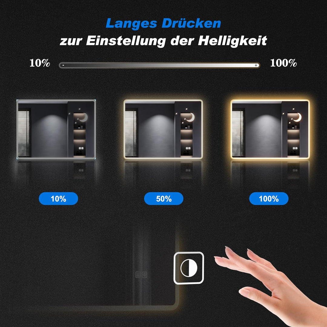 SONNI Badspiegel mit Beleuchtung 100x60 cm, LED Spiegel mit Touch-Schalter, Dimmbar, Beschlagfrei, 3