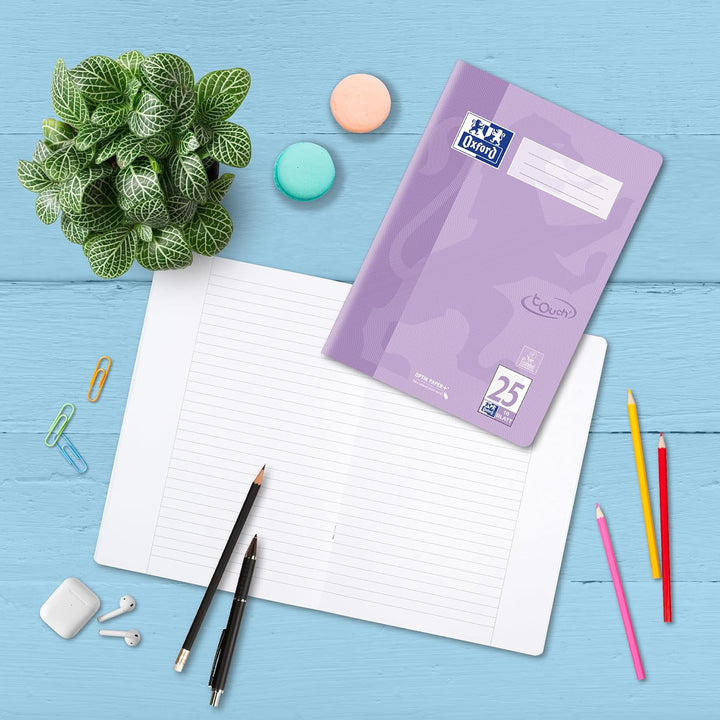 Oxford Schulheft A4 Touch, 16 Blatt, Lineatur 25, liniert, pastell flieder, 15 Stück, Lineatur 25