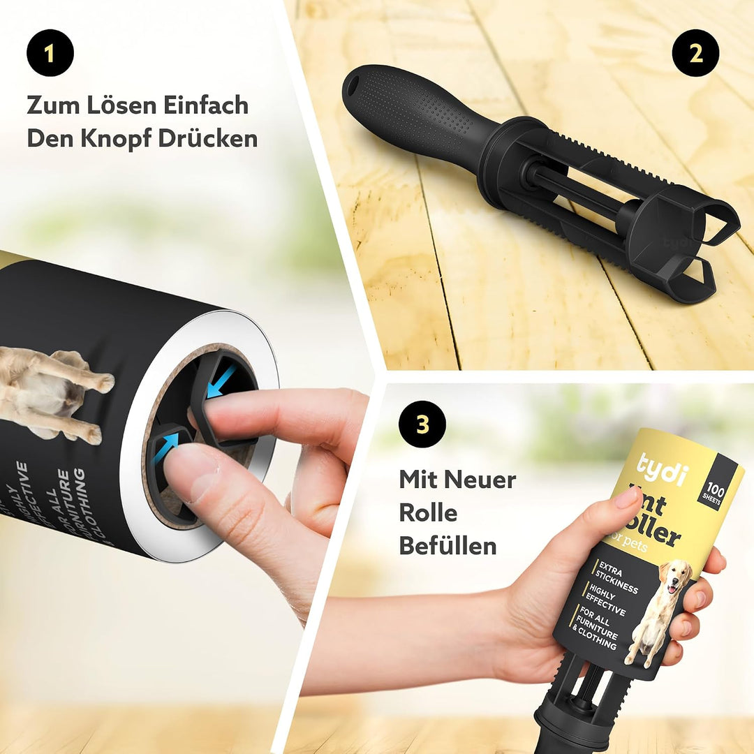 Tydi Haustier-Fusselroller – 1000 Blatt & 2 Griffe – 100 Blatt pro Kleiderroller – Fusselroller für