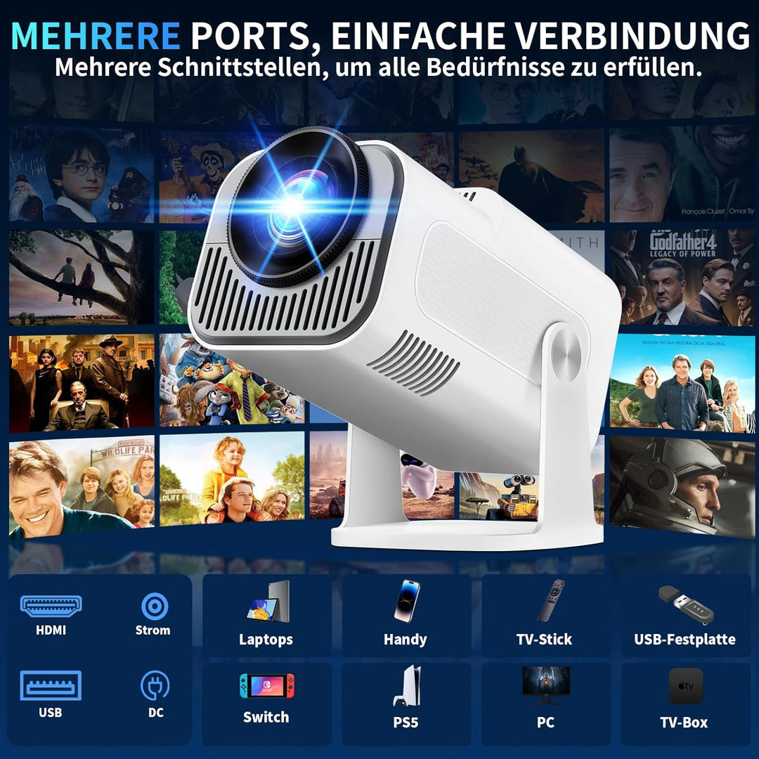 Mini Beamer 4K Full HD 1080P [2026 Modell] Projektor Tragbarer mit WiFi 6 und Bluetooth 5.2 & 270° D