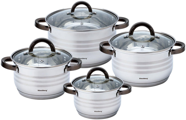 8-teilig Edelstahl Kochtopf Set Topfset mit Glasdeckel Topfe Induktion KLAUSBERG KB-7701