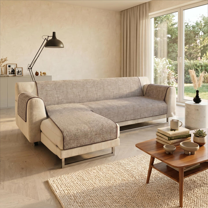 Komfort-Antigleiten-Sofa-Decke mit chaiselongue,240cm, Braun 240 cm Braun, 240 cm Braun