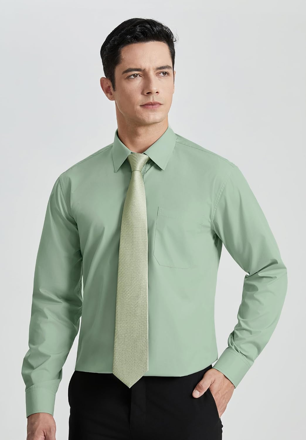 HISDERN Herrenhemd mit Krawatte und Einstecktuch, klassisches Button-Down-Shirt, passende Krawatte u