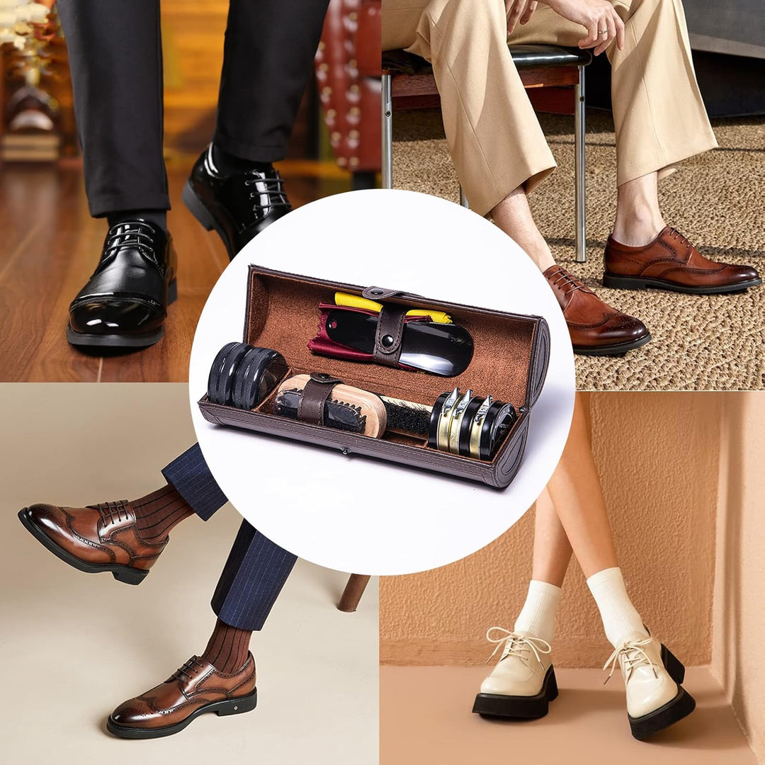 YUET Schuhputz-Set, Reinigung, Glanz, Pflege, Fass-Set für braunes schwarzes Leder, mit Bürste, Reis