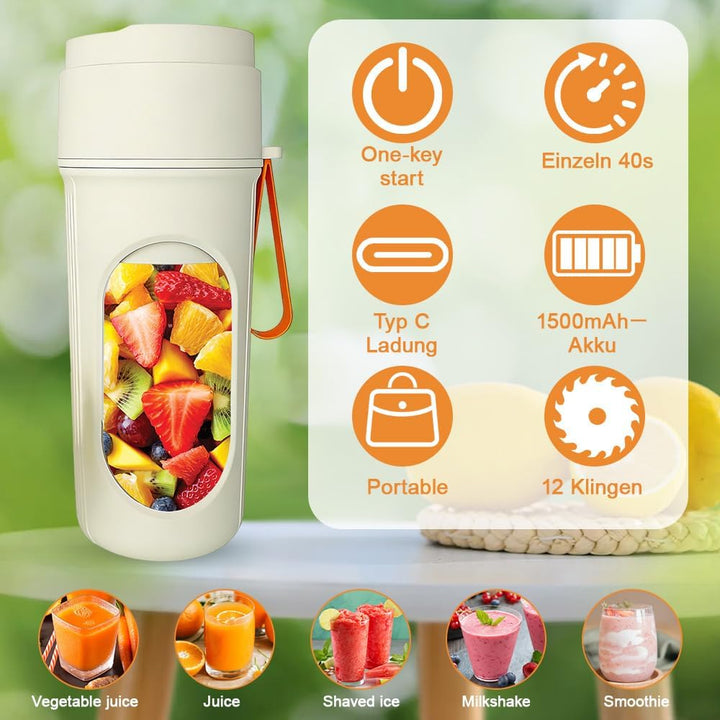 Tragbarer Mixer,450ml Smoothie Maker, Mini Jug Blender, Wiederaufladbarem USB Mini Standmixer, USB S