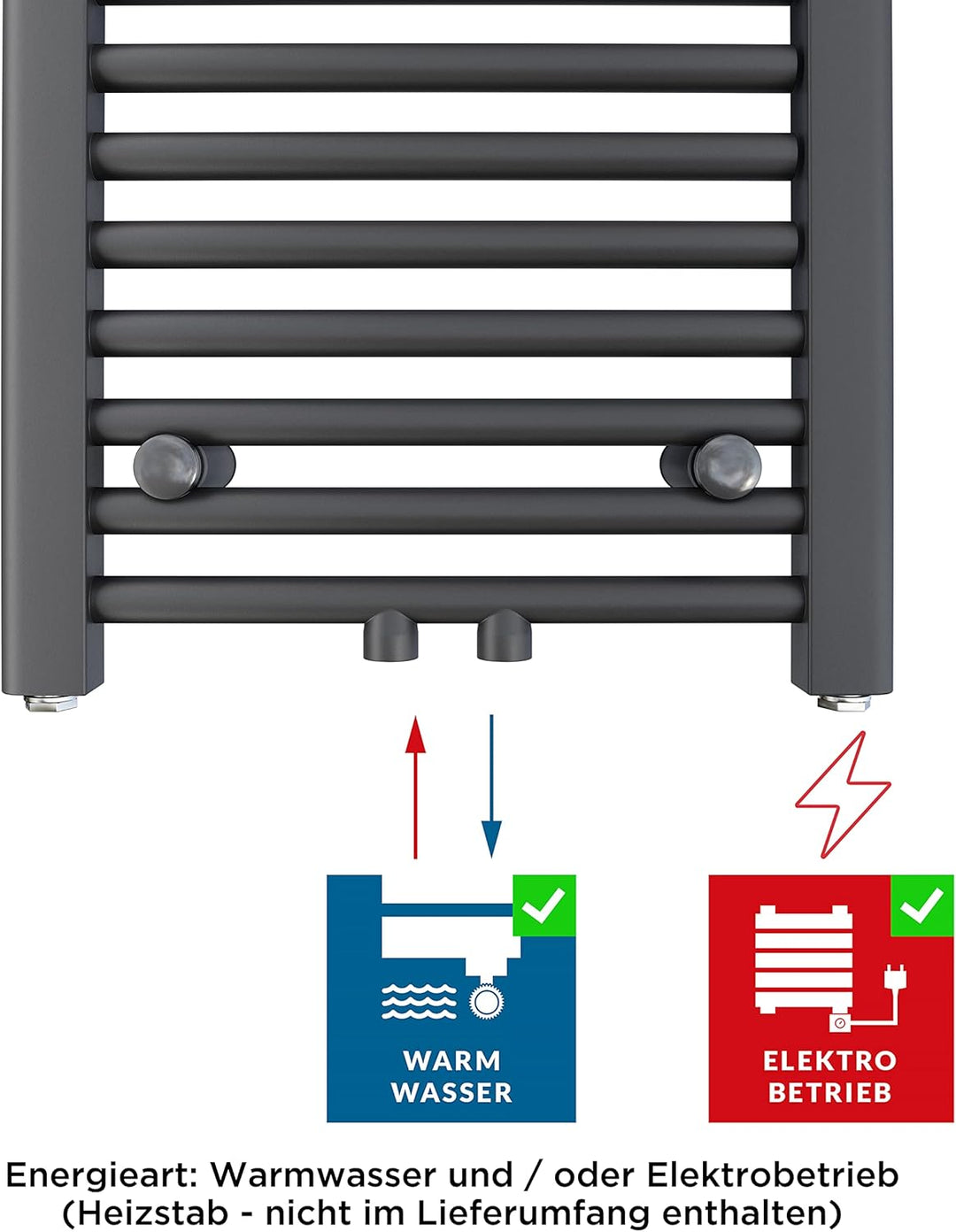 Aquabad Badheizkörper Virgo | Grösse: 50 x 160 cm | Heizleistung 538 Watt | Farbe: Anthrazit | Mitte