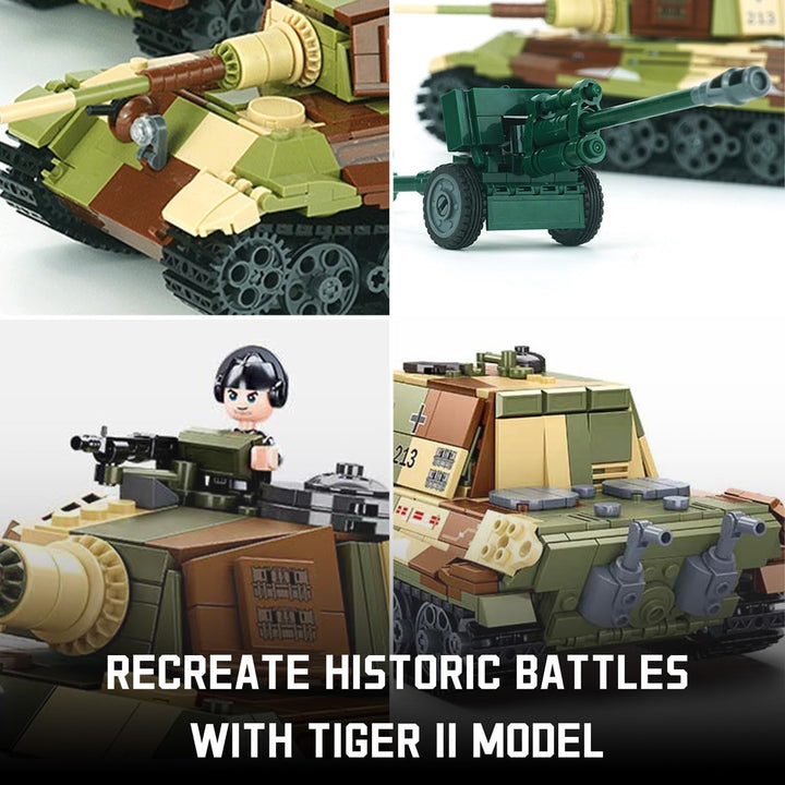 Tarcury Tiger II Schwerer Panzer WW2 Spielzeug-Baukasten - 930 PCS Army Spielzeugset mit 4 Spielzeug