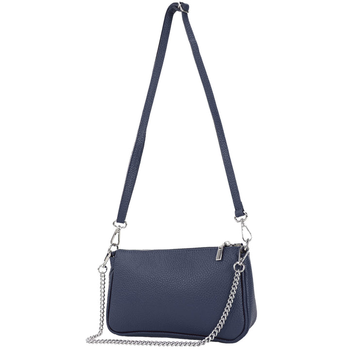 modamoda de - T237 - Umhängetasche Klein Small aus ital. Leder Saphirblau, Saphirblau